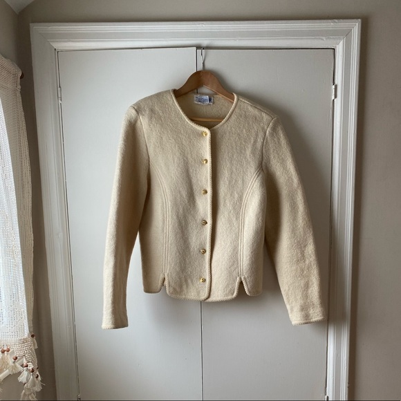 Vintage wool cream white blazer, small - Picture 2 of 5